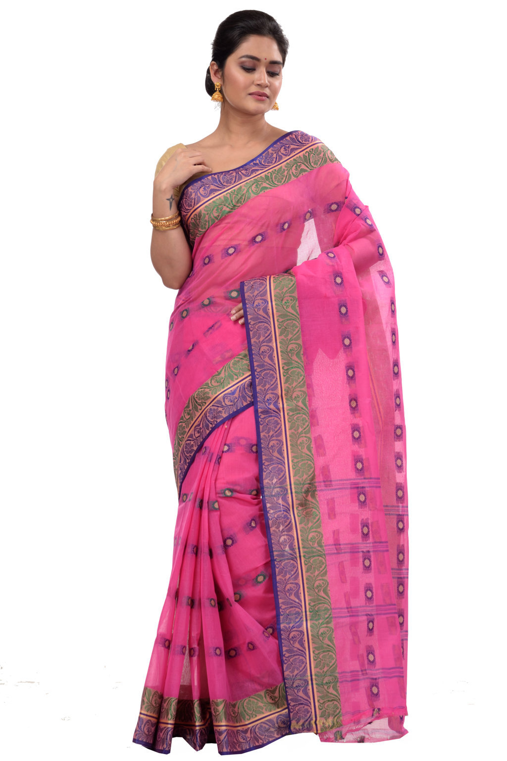 Pink Pure Cotton Pushti Desiging Tant Saree (231)